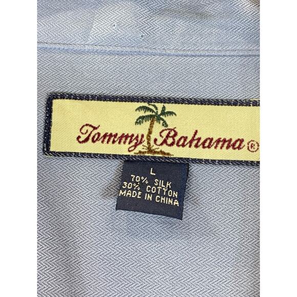 TOMMY BAHAMA Men's Blue Vintage Silk/Cotton Button-Up Short Sleeve Shirt SZ L - Picture 14 of 15